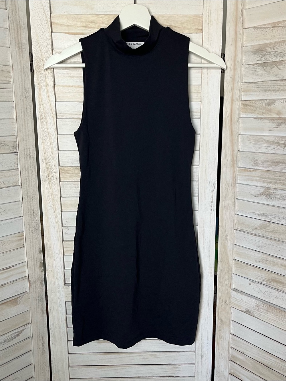 Babaton Black Sleeveless Mock Neck Mini Dress